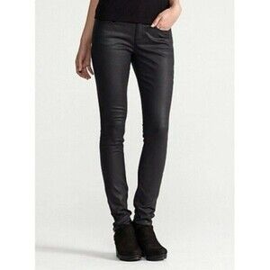 Eileen Fisher Waxed Organic Cotton Skinny Jeans Womens 10 Black Stretch Pants